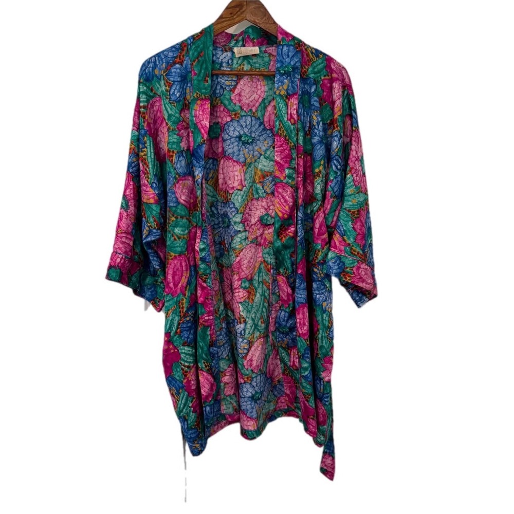California Dynasty Floral Robe‎ Womens OS Multicolor Excellent Tropical Kimono